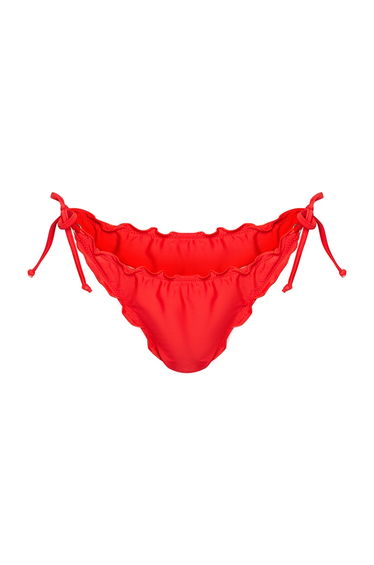 Red Frill Edge Ruched Back Bikini Bottoms