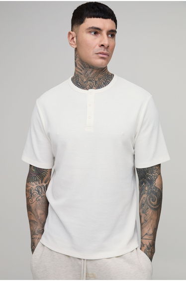 Tall Regular Fit Waffle Henley T-Shirt - ecru