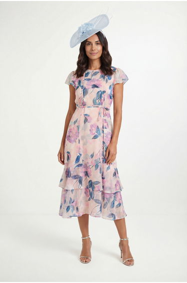 Petite Floral Burn Out Pintuck Midi Dress