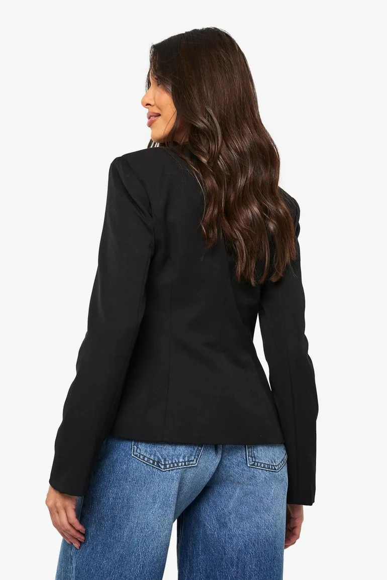 Gold Trim Collarless Tailored Blazer - black - 1