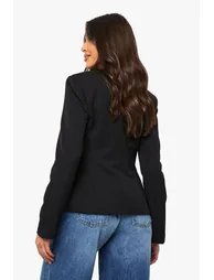 Gold Trim Collarless Tailored Blazer - black - 1