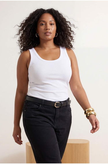 White Pool Collar Basic Camisole Knitted Plus Size Undershirt