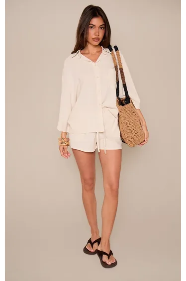 Almond Linen Elasticated Waist Short