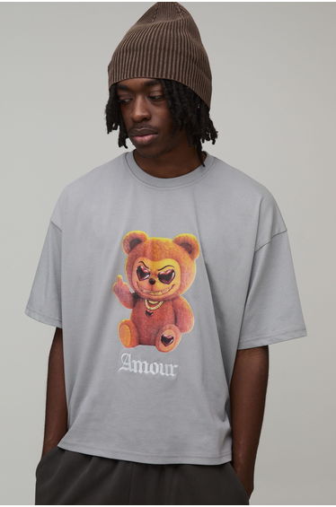 Oversized Boxy Amour Embroidered T-Shirt - charcoal