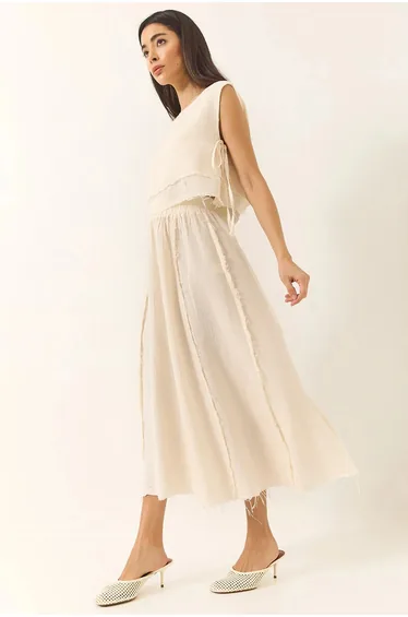 LUCCI Textured Cotton Tunic and Wide Leg Pants Set