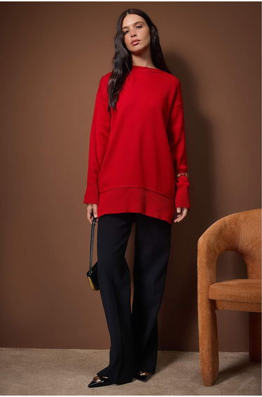 Red ribbed knit sweater