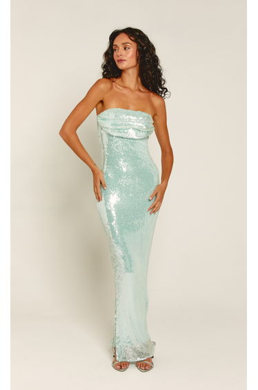 Mint Sequin Ruched Bust Maxi Dress