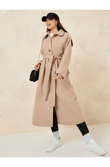Oversized Solid Belted Midi Coat