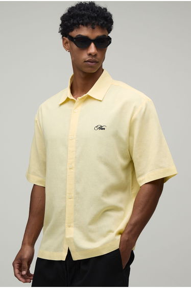 Oversized Half Sleeve Back Embroidered Shirt - yellow