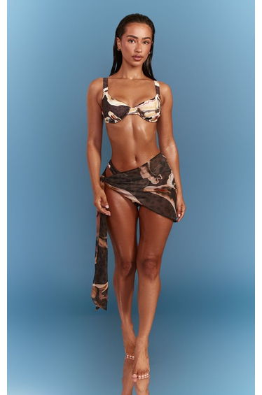 Brown Animal Print Chiffon Mini Sarong