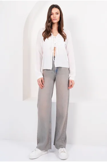 Women's Vintage Blue Vintage Washed Flared Tassel Mom Jean