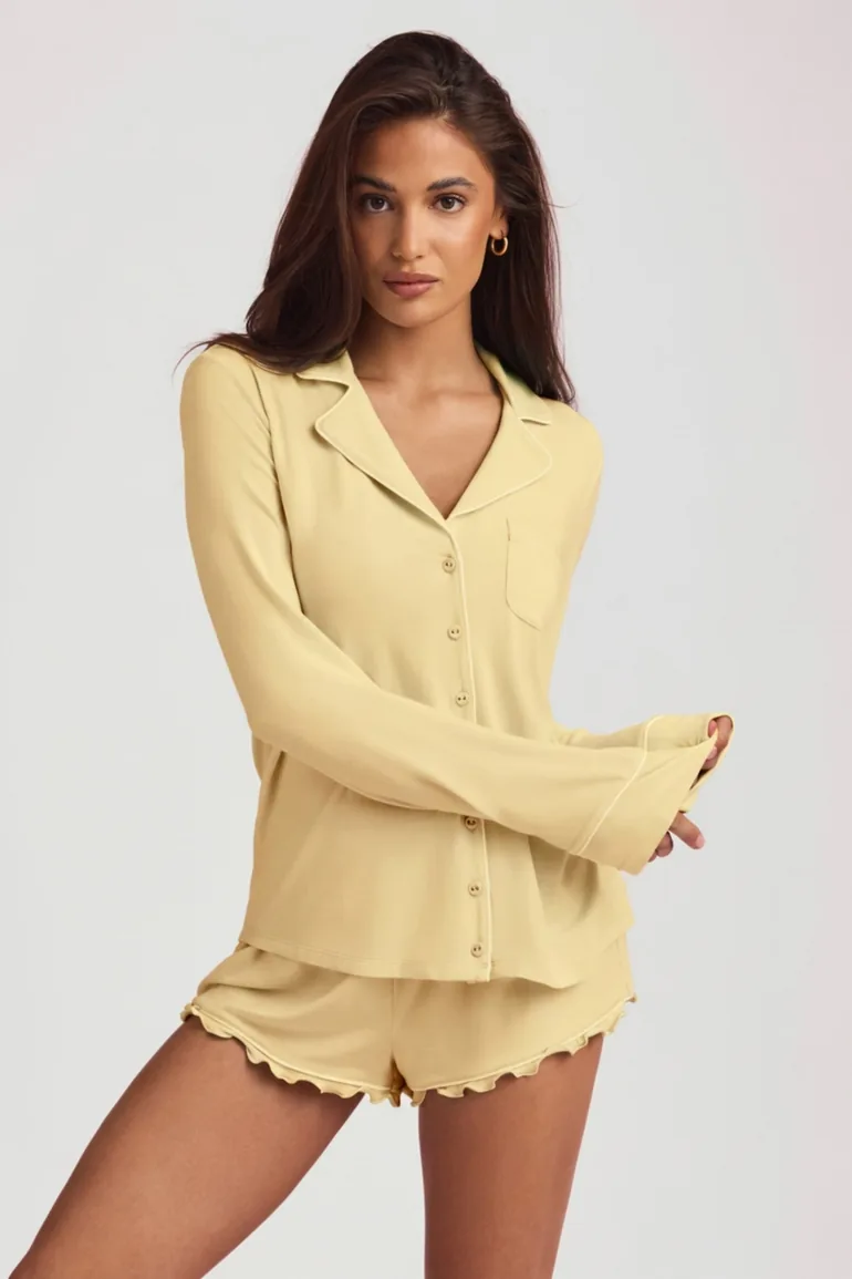 Modal Long-Sleeve Pyjama Top in Pastel Yellow - 7