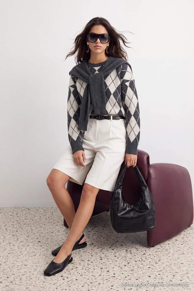 Anthracite Soft Textured Wide Fit Shawl Knitwear Sweater - 1