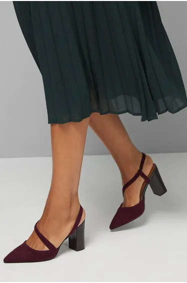 Jolly Faux Suede Asymmetric High Block Heel Court Shoes