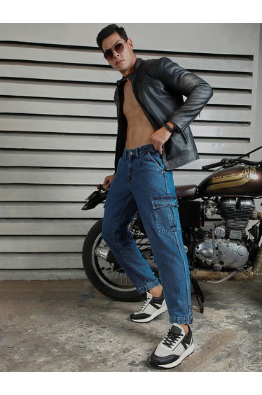 Mid Rise Regular Fit Jeans with Cargo Pockets