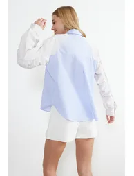 Blue Striped Color Blocked Oversize/Wide Fit Woven Shirt - 4