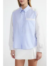 Blue Striped Color Blocked Oversize/Wide Fit Woven Shirt - 2