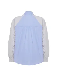 Blue Striped Color Blocked Oversize/Wide Fit Woven Shirt - 7