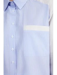 Blue Striped Color Blocked Oversize/Wide Fit Woven Shirt - 3