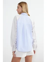 Blue Striped Color Blocked Oversize/Wide Fit Woven Shirt - 5