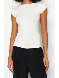 Ecru Premium Viscose Fitted Moon Sleeve Knitted Blouse - 4
