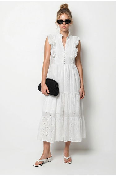 LUCCI Embroidered Cotton-Blend Midi Dress