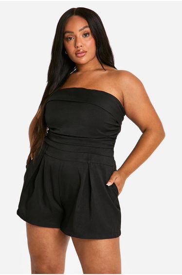 Plus Woven Bandeau Ruched Detail Playsuit