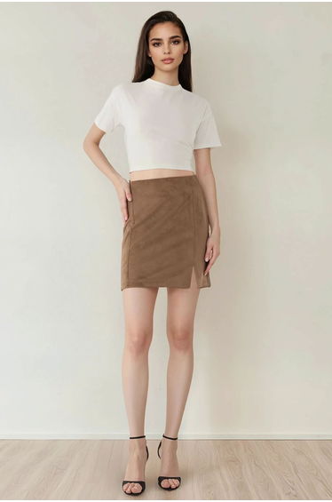 High Waist Mini Suede Skirt with Slit