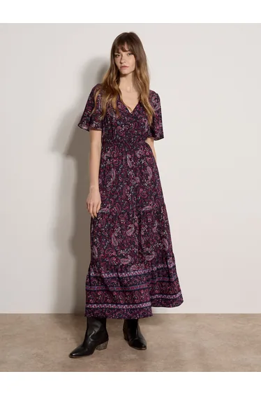 Paisley Print Tiered Maxi Dress