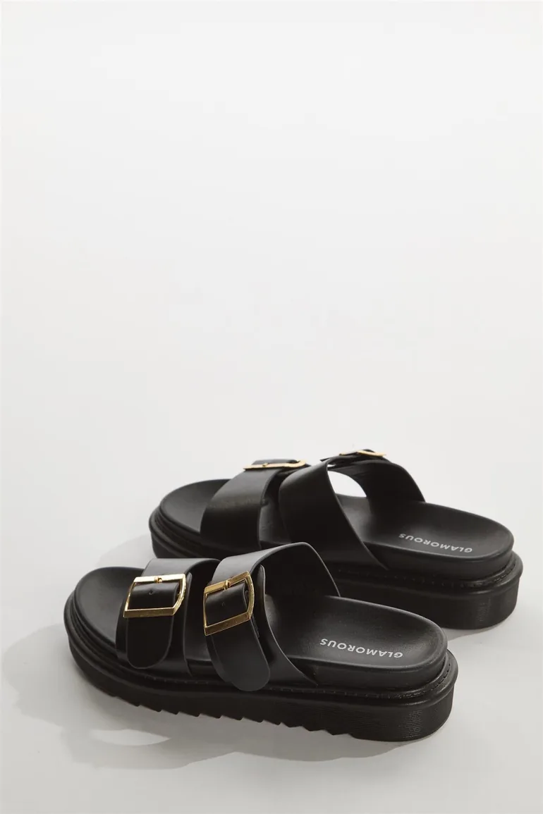 Black Double-Strap Sandals - 1