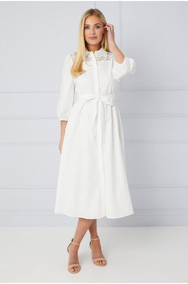 Petite Occasion Cotton Cutwork Detail Shirt Dress