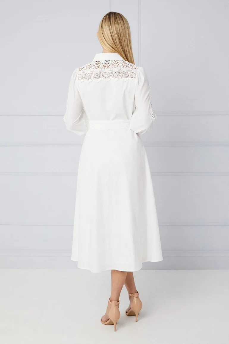 Petite Occasion Cotton Cutwork Detail Shirt Dress - 2