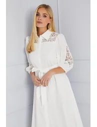 Petite Occasion Cotton Cutwork Detail Shirt Dress - 3