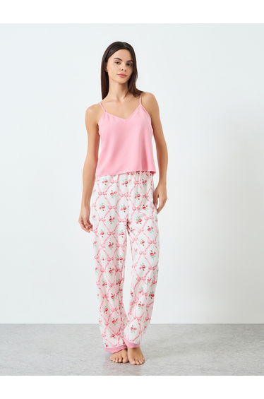 Women Solid Cami Top and Floral Printed Pyjama Set