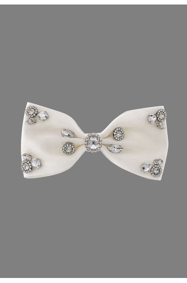 Ornate Rhinestone Bow Hair Barrette in White for Date Nights & Parties