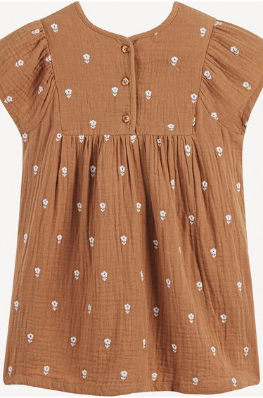 Flared Dress in Cotton Muslin with Short Sleeves
