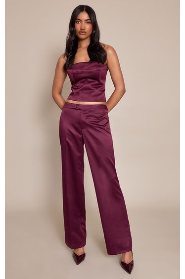 Dark Wine Satin Bandeau Top