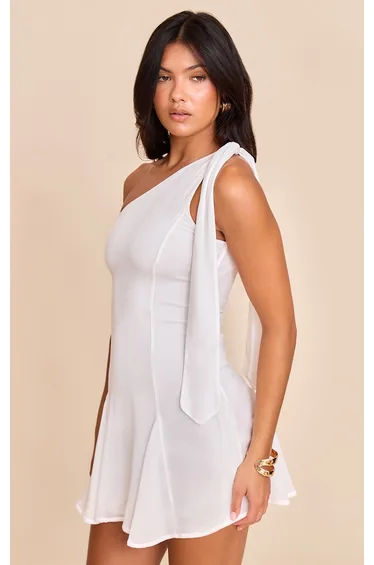 Cream Tie Neck Godet Shift Dress