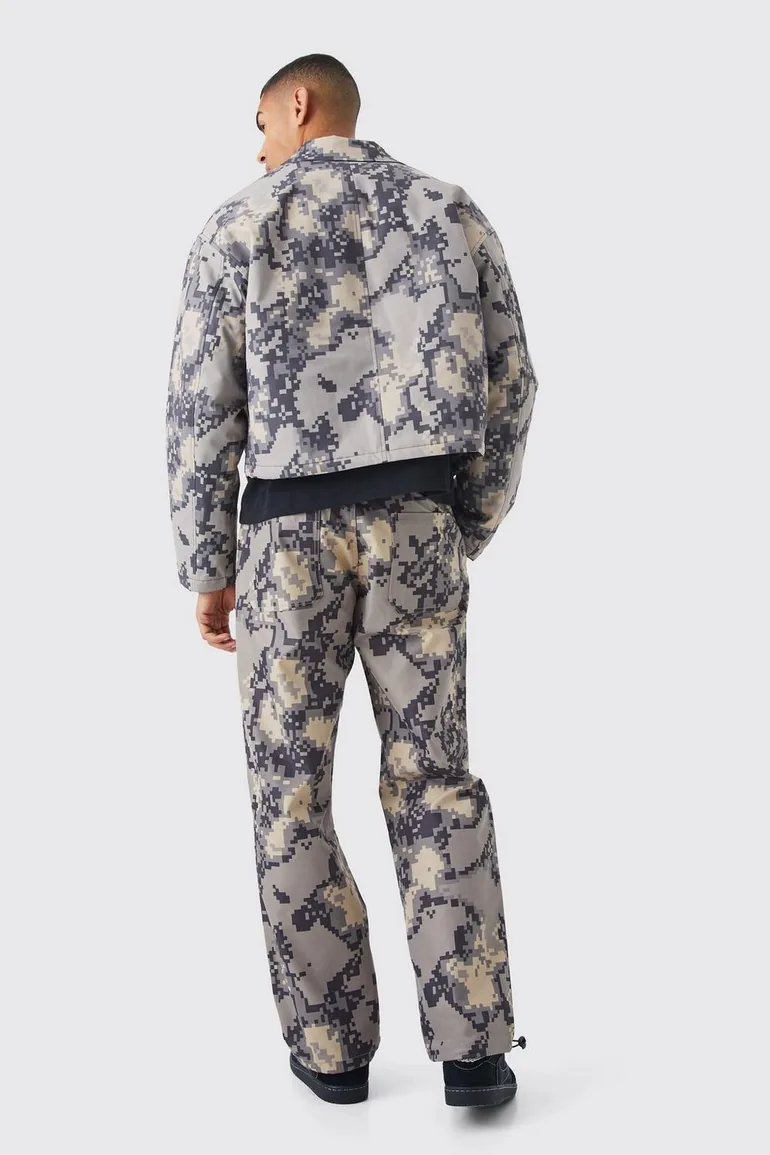 Relaxed Pixelated Camo Trouser - stone - 1