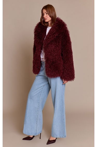 Cherry Red Mongolian Fur Midi Coat