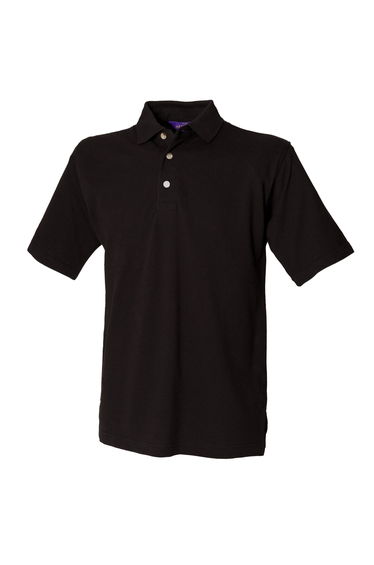 Henbury Mens Classic Plain Polo Shirt With Stand Up Collar - Black