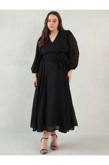 Dobby Chiffon V Neck Wrap Maxi Dress