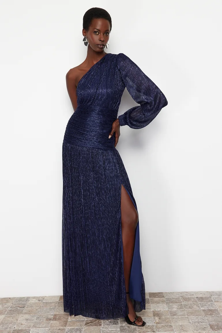 plain evening dress Simple Blue Spaghetti Straps Long Prom Dresses Evening Dress with Thig –  Simidress main image 1