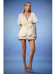 Matalin Deep-V Short Sleeves Flowers Mini Dress - 2