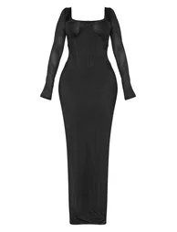 فستان بقماشة الميش اسود بقصة ضيقة - للمقاسات الممتلئة - 4