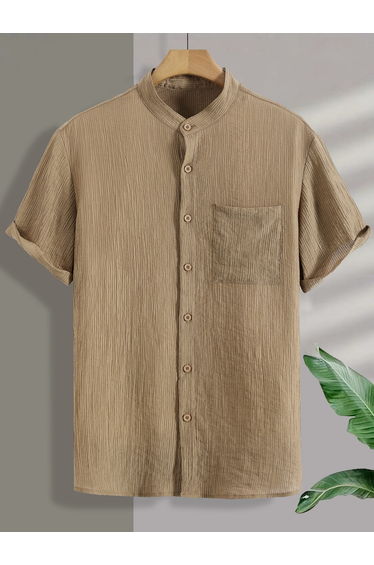 Men Tan Textured Short Sleeve Shirt
