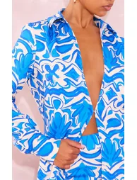 Blue Oversized Print Shirt - 3