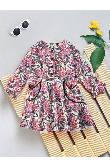 All-Over Floral Print Pintuck Detail Dress with Pockets