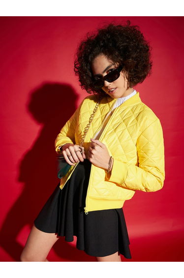 Diamond Quilted Collared Bomber Jacket