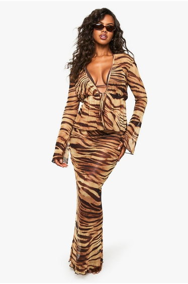Tiger Tie Front Beach Top - black